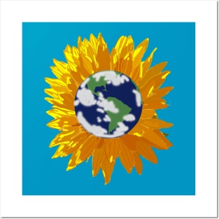 Sunflower with Green and Blue Planet Earth Center Posters and Art